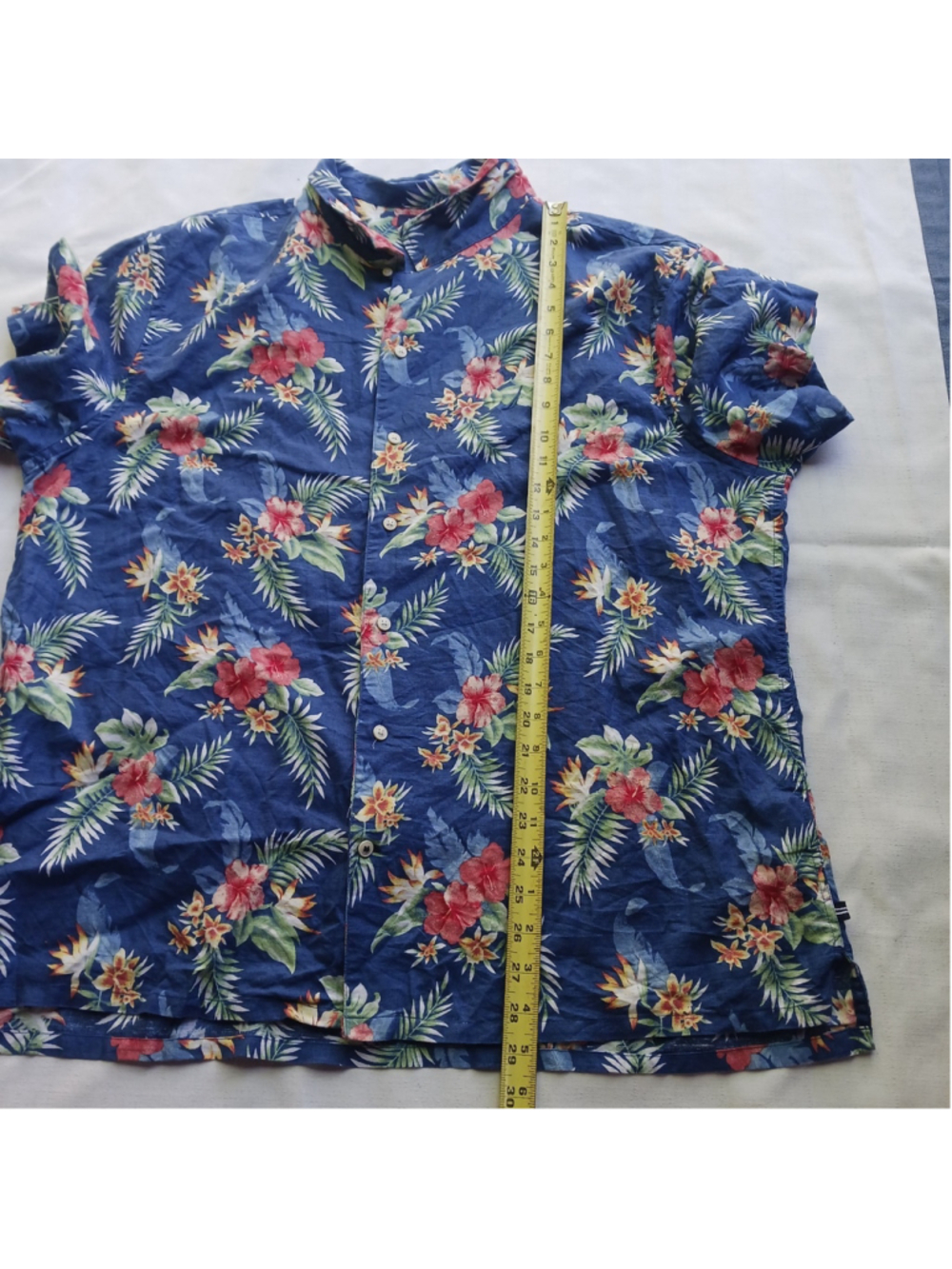 NAUTICA MENS XXL Linen Blend Blue Floral Hawaiian Polo Shirt